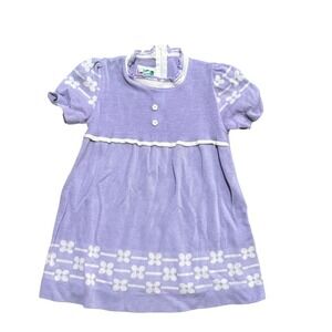 Vintage Bull Frog Knits Lavender Purple Floral Knit Dress USA Made Girls 4T